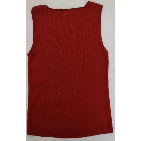 Objects D'art Black Beaded Cotton Metallic Red Sleeveless Sweater Shirt Size M - Picture 6 of 10